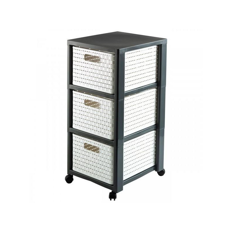 Regał 3 szuflady rattan Country biały/antracyt